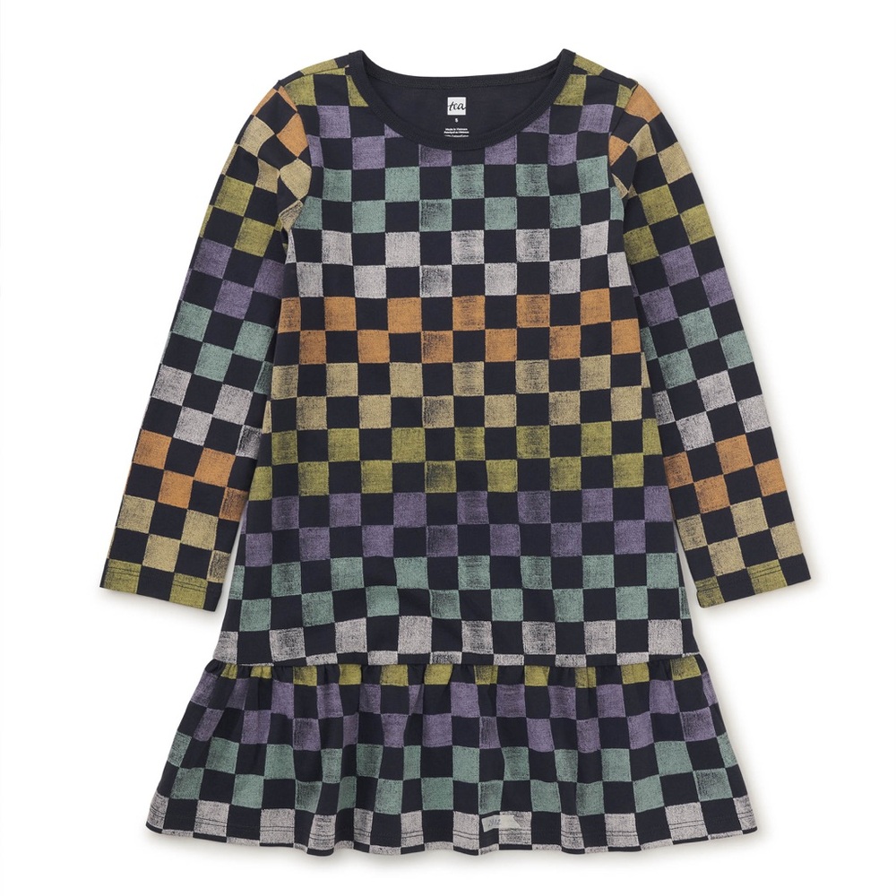 Tea Collection Checkerboard Long-Sleeve Ruffle Dress 7